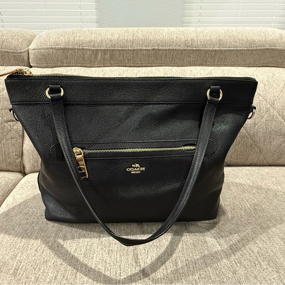 Coach Gallery Saffiano Black Pebbled Leather Taylor Tote - Picture 1 of 9